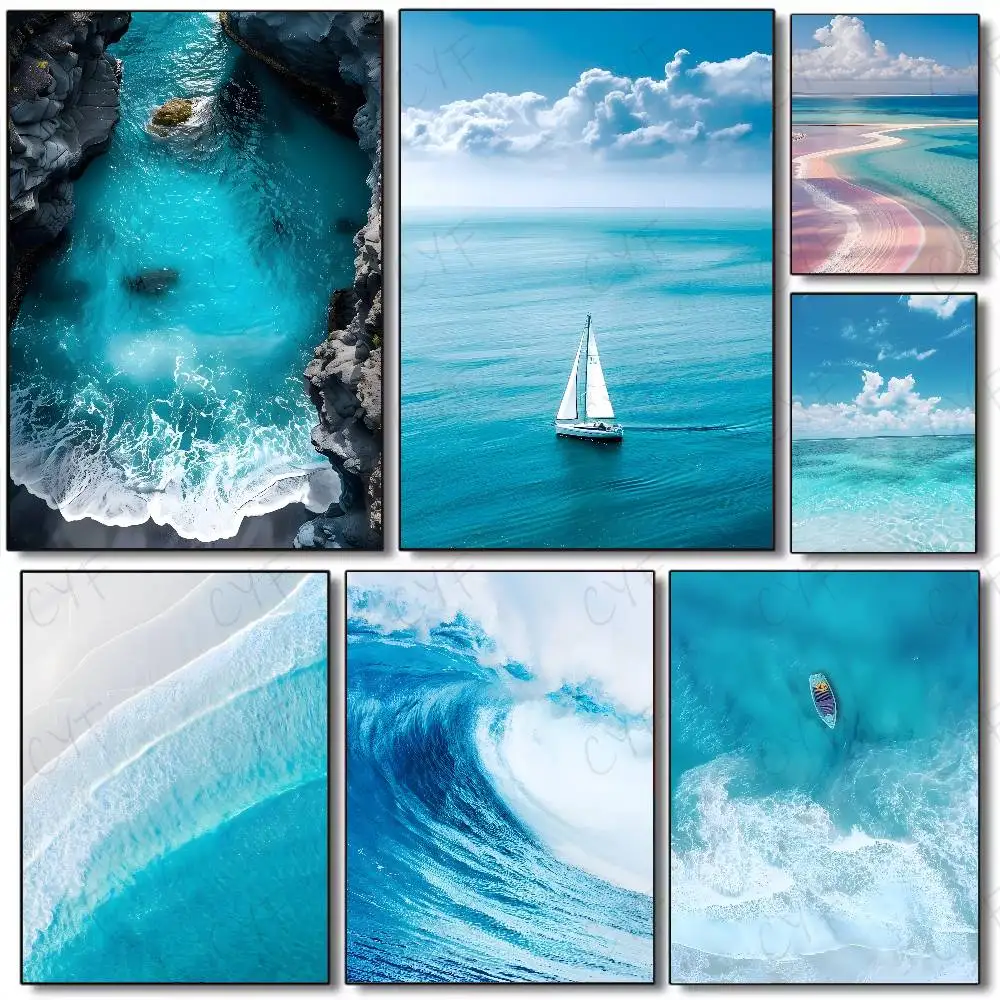 Resin Art Aesthetic - Beach Ocean Wave Poster Wall Art